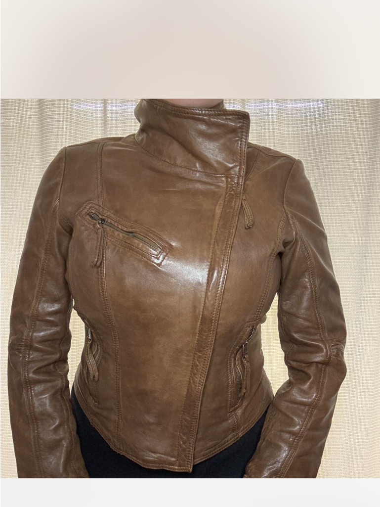 Danier Women's Brown Asymmetrical Leather Moto Jacket